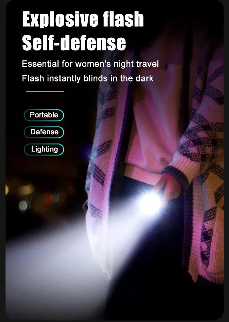 High Strong Power LED Flashlight Built-in Battery Type-C Rechargeable with Pen Clip Torch Outdoor Camping Emergency Lantern