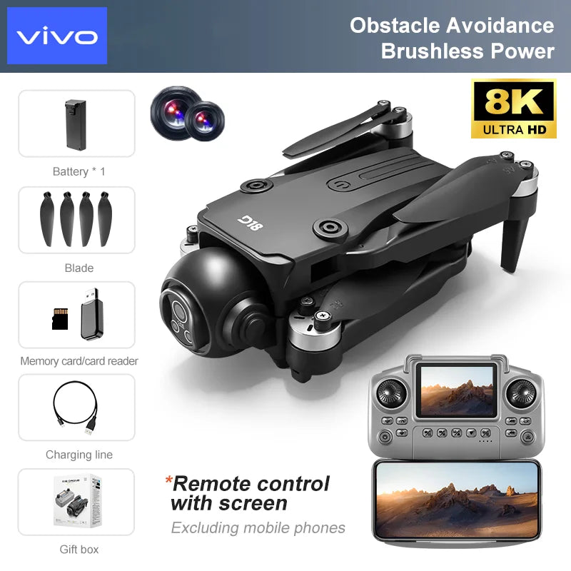 VIVO D18 Drone 8K Aerial HD Dual Camera Photography Intelligent Obstacle Avoidance Brushless Power 5G WIFI GPS Return VR Drone