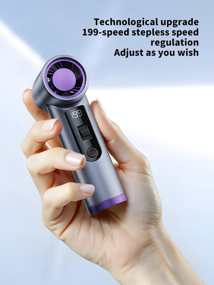 Rechargeable Electric Handheld Fan 199 Speeds Adjustable Portable Outdoor Mini Air Cooling Turbo Fan Personal Fan with Lanyard