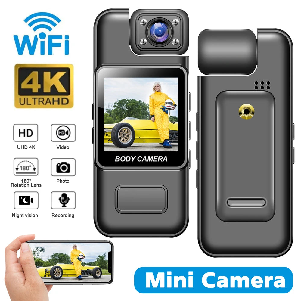 4K WiFi Ultra HD Mini Camera Portable Police Camera Infrared Night Vision Function Suitable for Police Use, Outdoor Cycling, etc