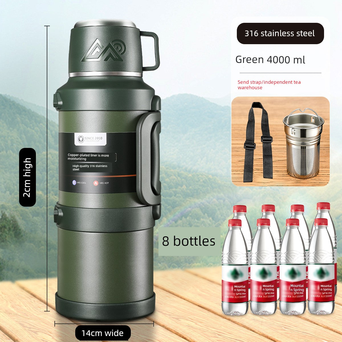 2024 Thermal Pot Large Capacity Men Outdoor Thermal Cold Preservation Dual Use Water Cup