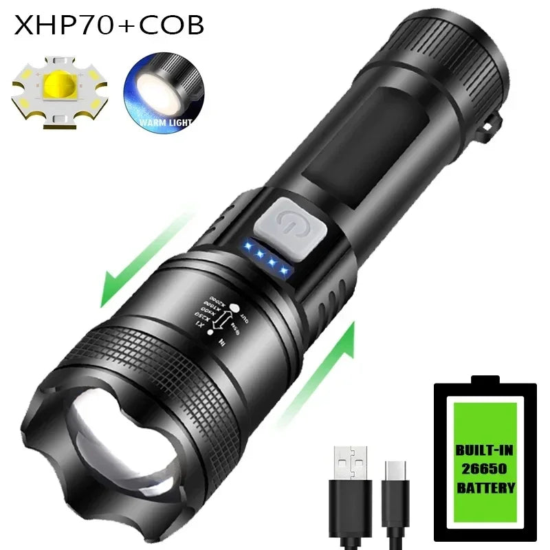 High Strong Power Led Flashlights 2000LM Tactical Torch with Display Light USB Charging Camping Fishing Emergency Zoom Lantern