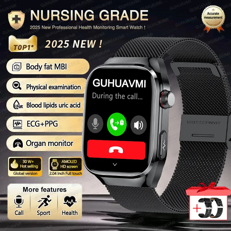 2025 New Three Highs Blood Pressure Smartwatch ECG Uric Acid Heart Rate Clock Body Analysis Health Monitoring Watches