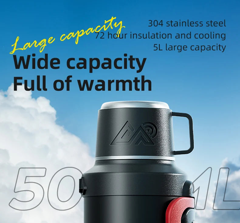 Stainless Steel Thermos Bottle with Handle Outdoor Portable Large Capacity Thermal Water Bottle ,Keep Hot and Cold for 72H