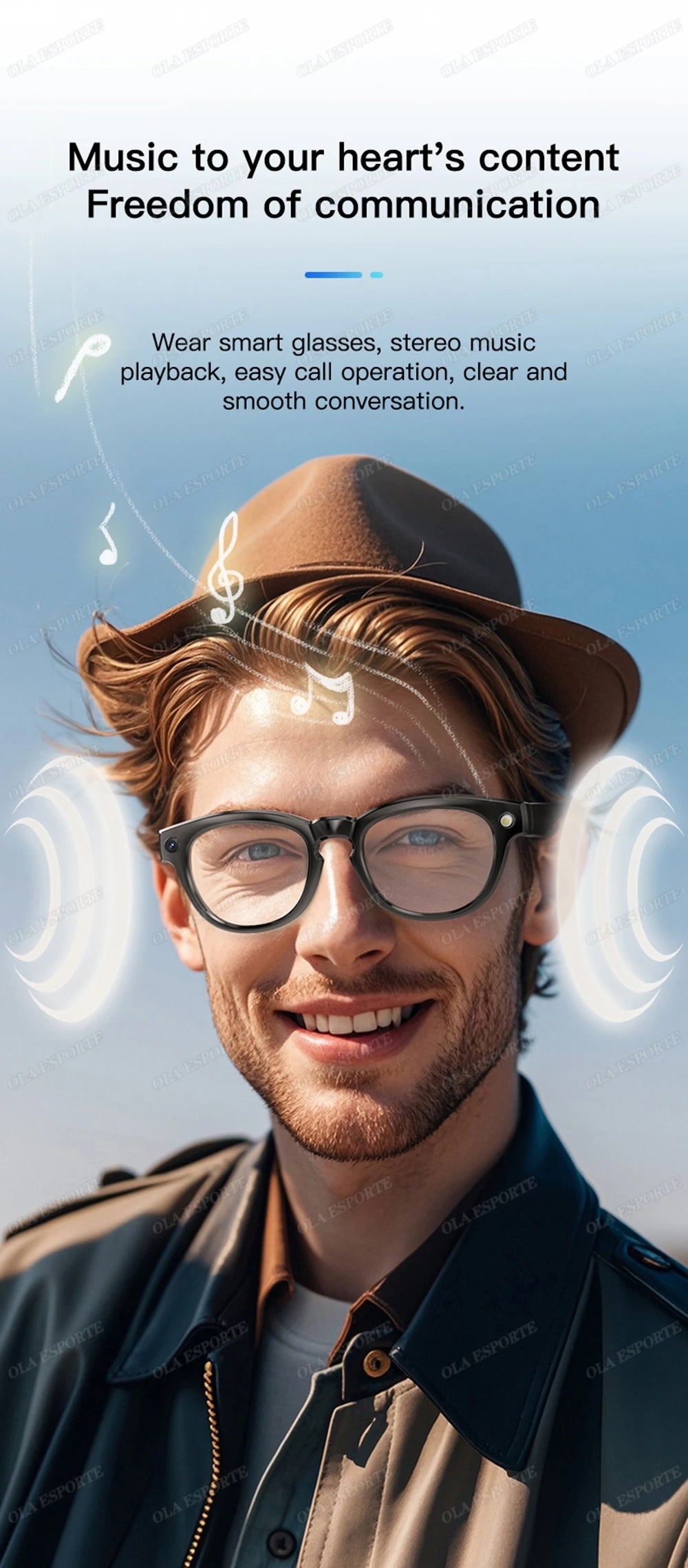 AI Smart Glasses Photo Sense Camera Bluetooth Music Call Intelligent Recording Ip65 Waterproof Bluetooth Sunglasses Men, Women