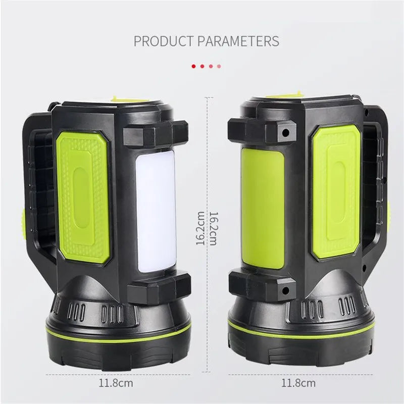 LED Strong Searchlight Flashlight Portable Hand Lamp Rechargeable 2 Lighting Modes Emergency Hiking Camping Energy Saving Torch