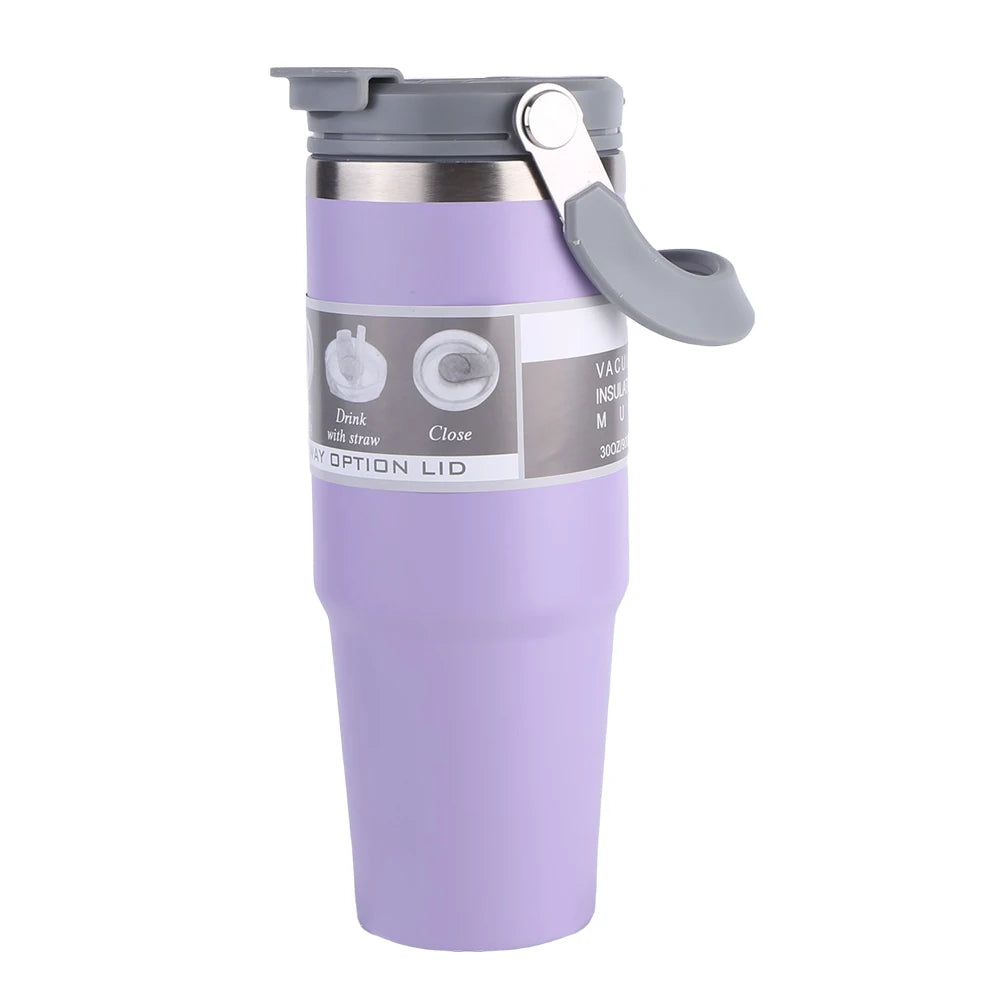 30oz Vacuum Insulated Cup with Handle Double-Layer Insulated Cup Stainless Steel Sports Water Bottle for Cold Hot Beverages