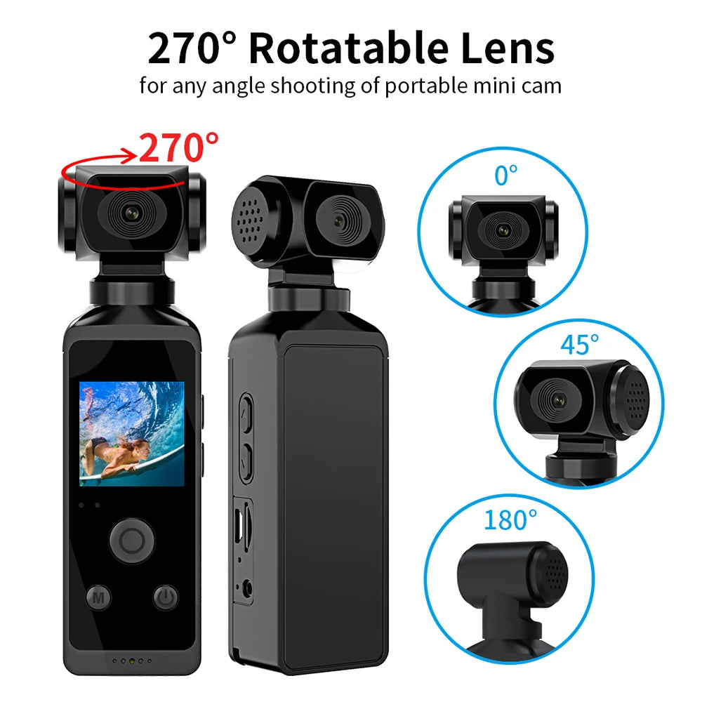4K Pocket Camera 1080P WiFi Full HD Pocket Camera 270 Rotatable Mini Outdoor Sport DV With Waterproof Case Video Camcorders Gift