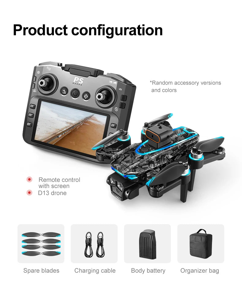 New D13 RC Drone 4K Professional HD Triple Camera 5G WIFI FPV Dron 360° Obstacle Avoidance Brushless Large Screen Quadcopter