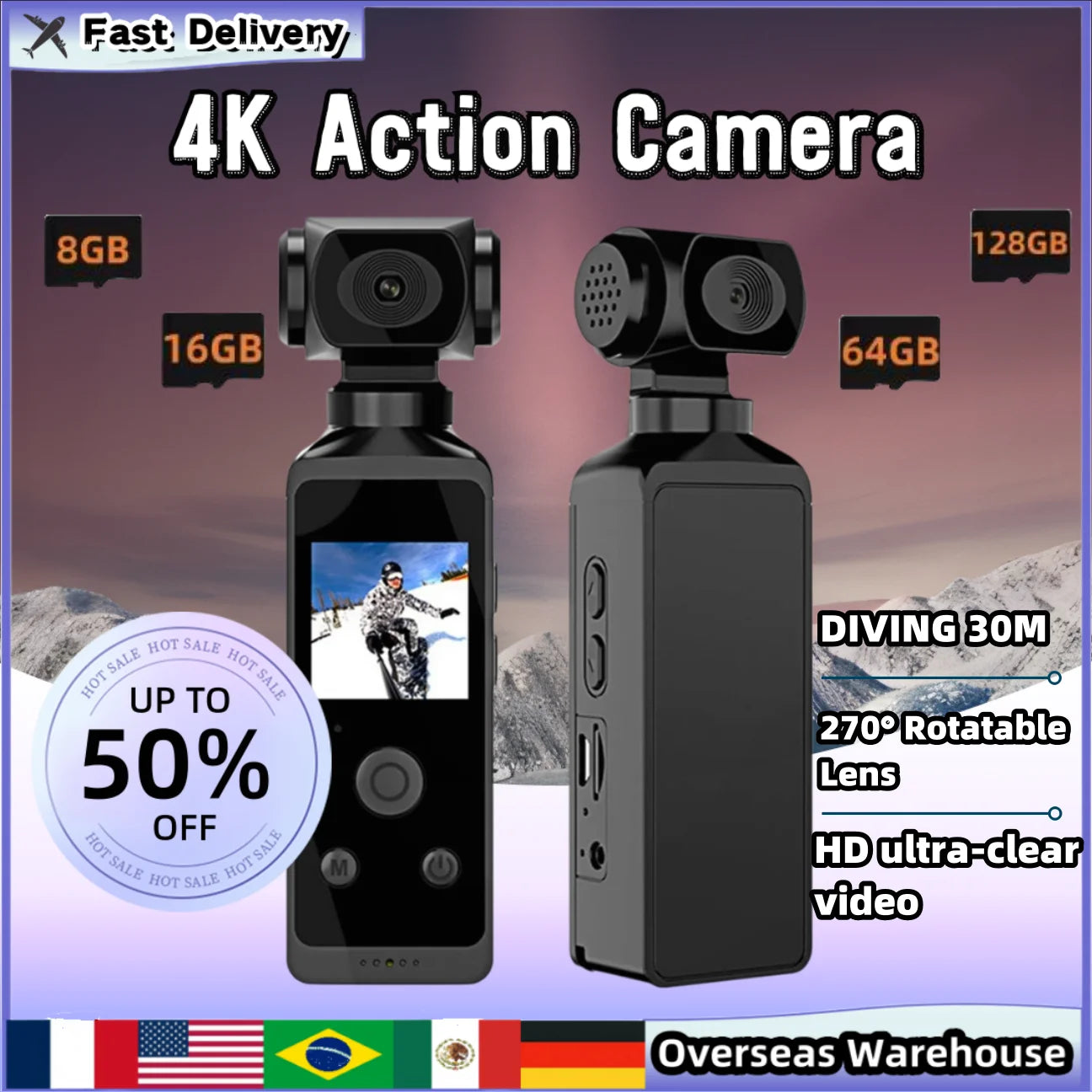 4K Pocket Camera 1080P WiFi Full HD Pocket Camera 270 Rotatable Mini Outdoor Sport DV With Waterproof Case Video Camcorders Gift