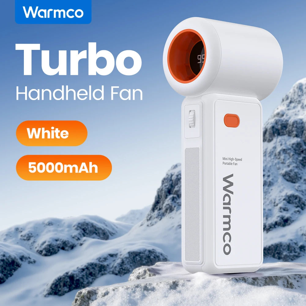 Warmco Portable Handheld Fan, 5000mAh Powerful Mini Turbo Fan, 13000 RPM High Speed USB Rechargeable for Travel & Outdoor