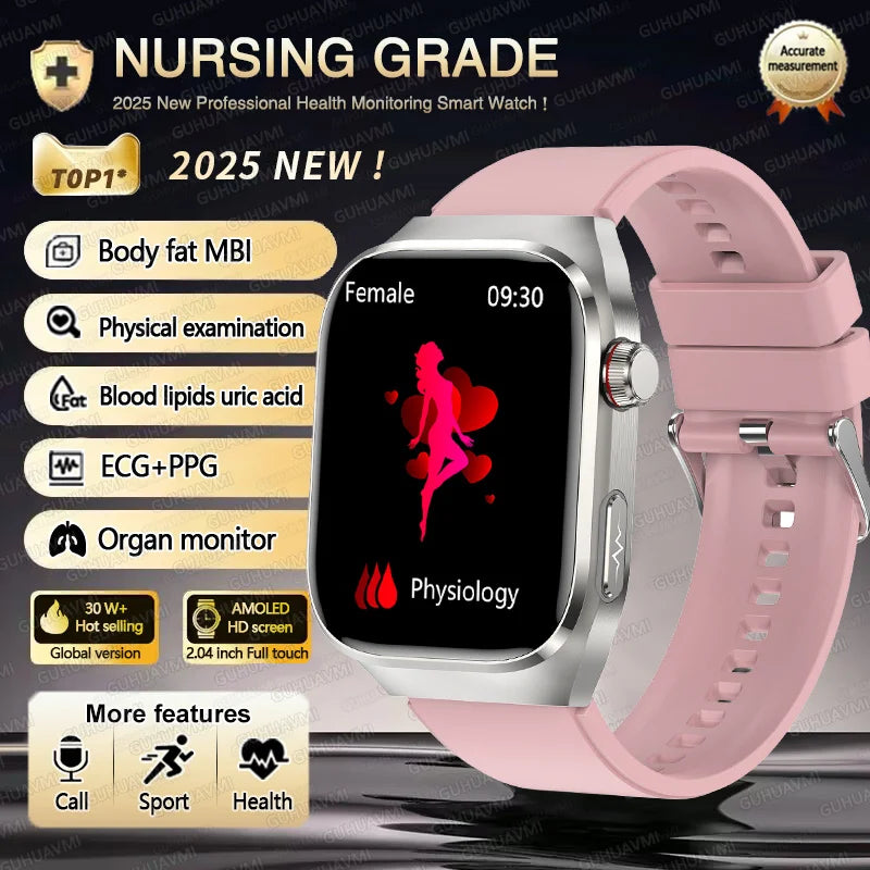 2025 New Three Highs Blood Pressure Smartwatch ECG Uric Acid Heart Rate Clock Body Analysis Health Monitoring Watches