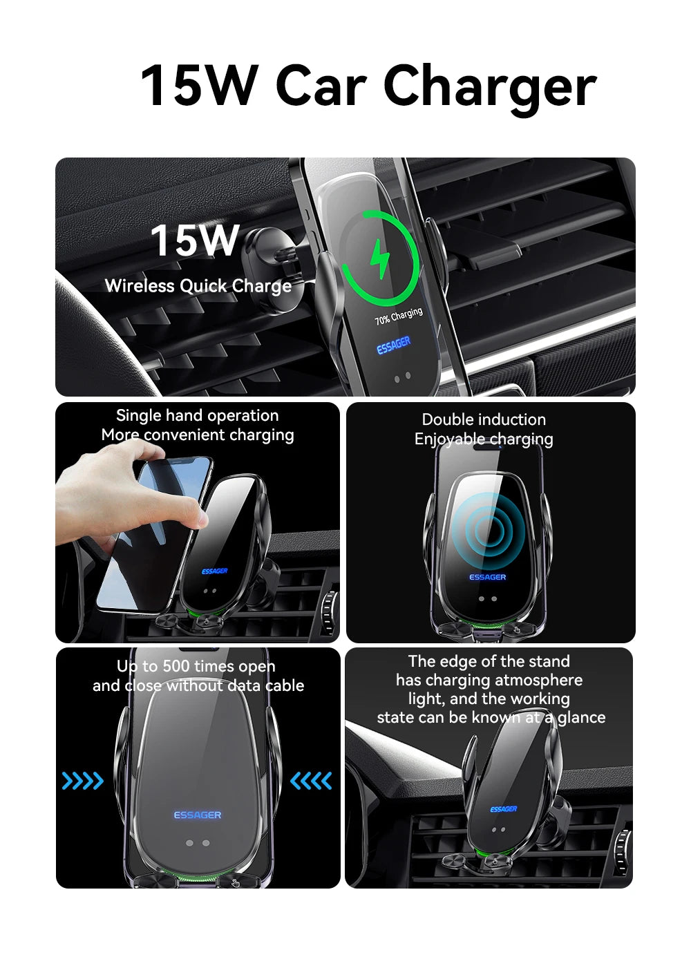 Essager Qi 15W Wireless Charger Car Phone Holder In Car Air Vent Mount For iPhone 14 13 12 X Pro Max Fast Charging