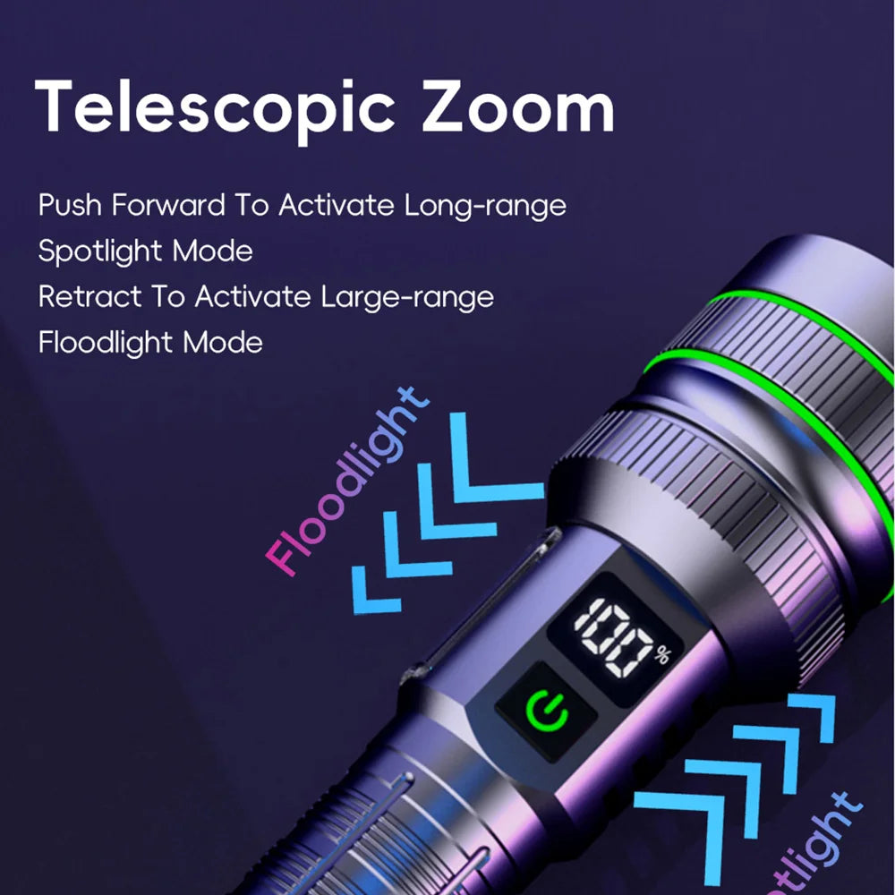 Super bright LED flashlight high power strong light long-range tactical flashlight, long outdoor hiking camping emergency light