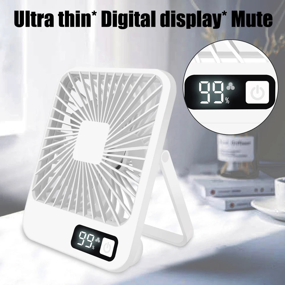 Desktop Fan Portable Fan Rechargeable 5-Speed Adjustment 180° Rotating Foldable Fan With Battery Digital Display Noise-Free Fan