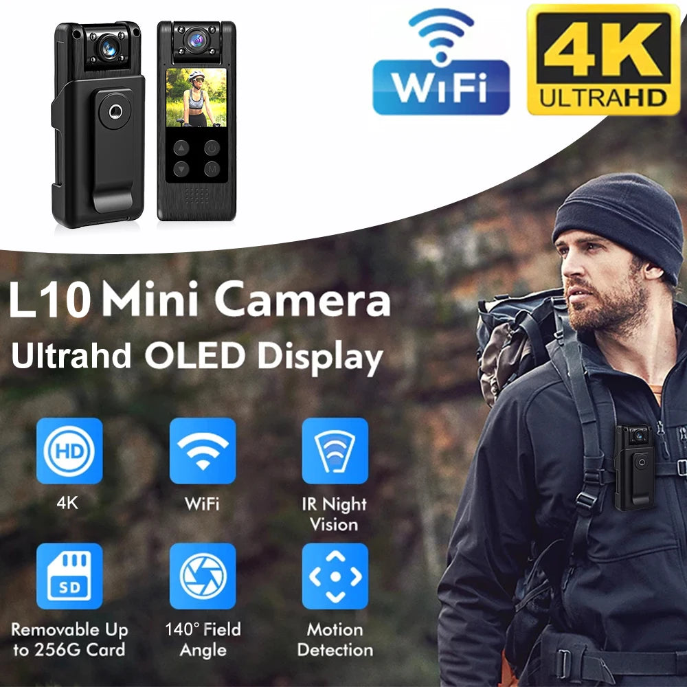 Ultra HD 4K Mini Camera WiFi Portable Small Digital Video Recorder Police BodyCam Infrared Night Vision Miniature Camcorder L10