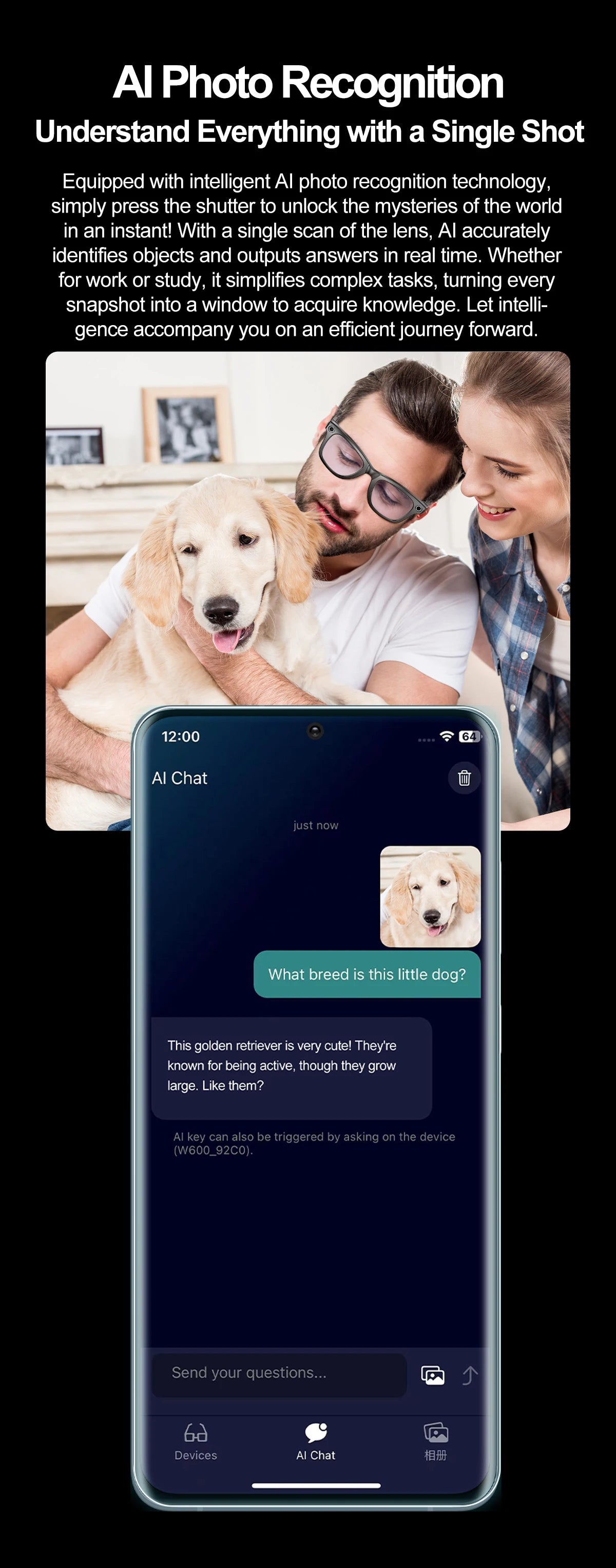 Smart Glasses With AI,Bluetooth Music Glasses With 140+ Translation,Anti-Blue Light Lenses,Camera Glasses For Travel, Meeting