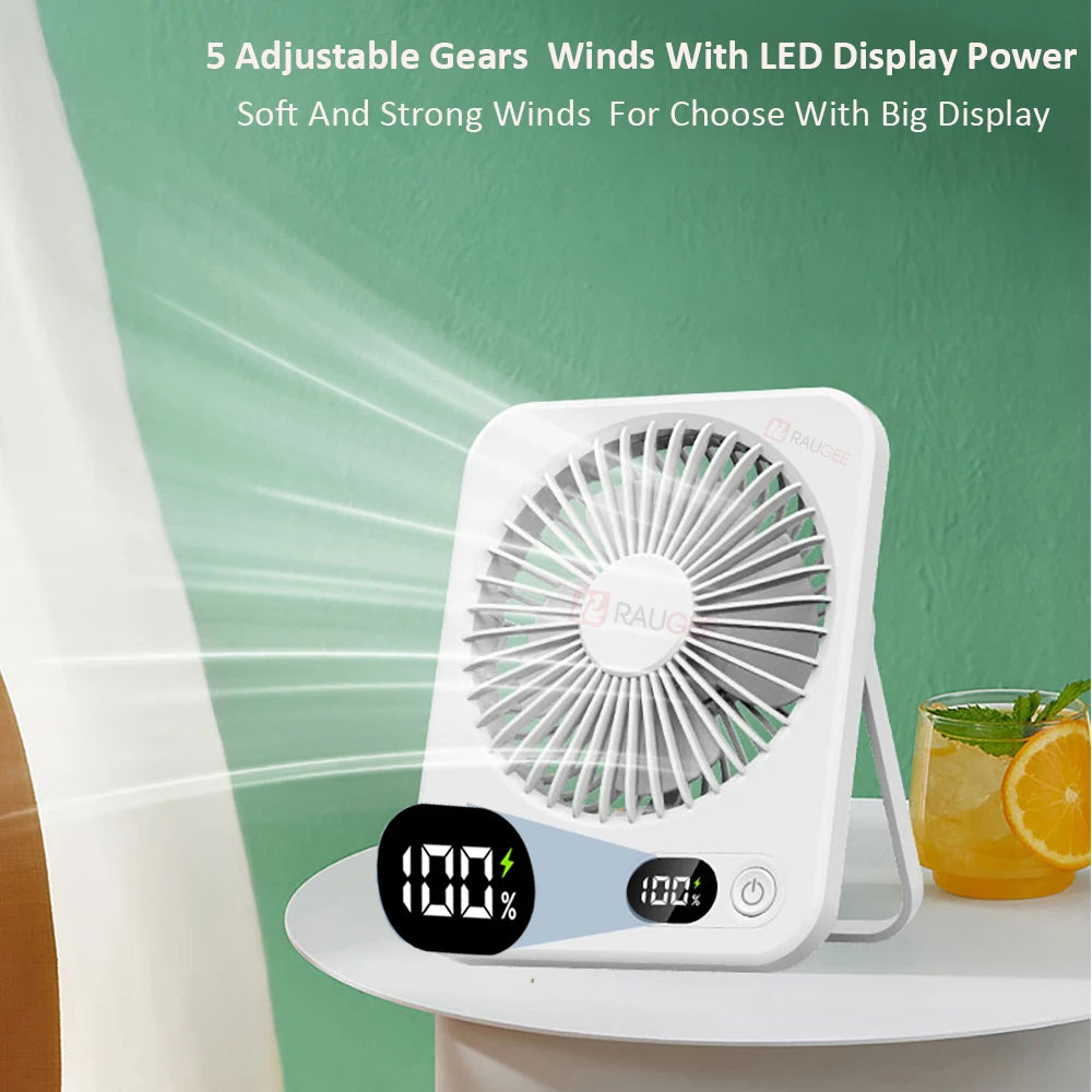 Desk Fan Portable Desktop Fan Mini USB Rechargeable Fans 5 Speed Adjustable 180° Foldable Portable Small Silent Fan for Office