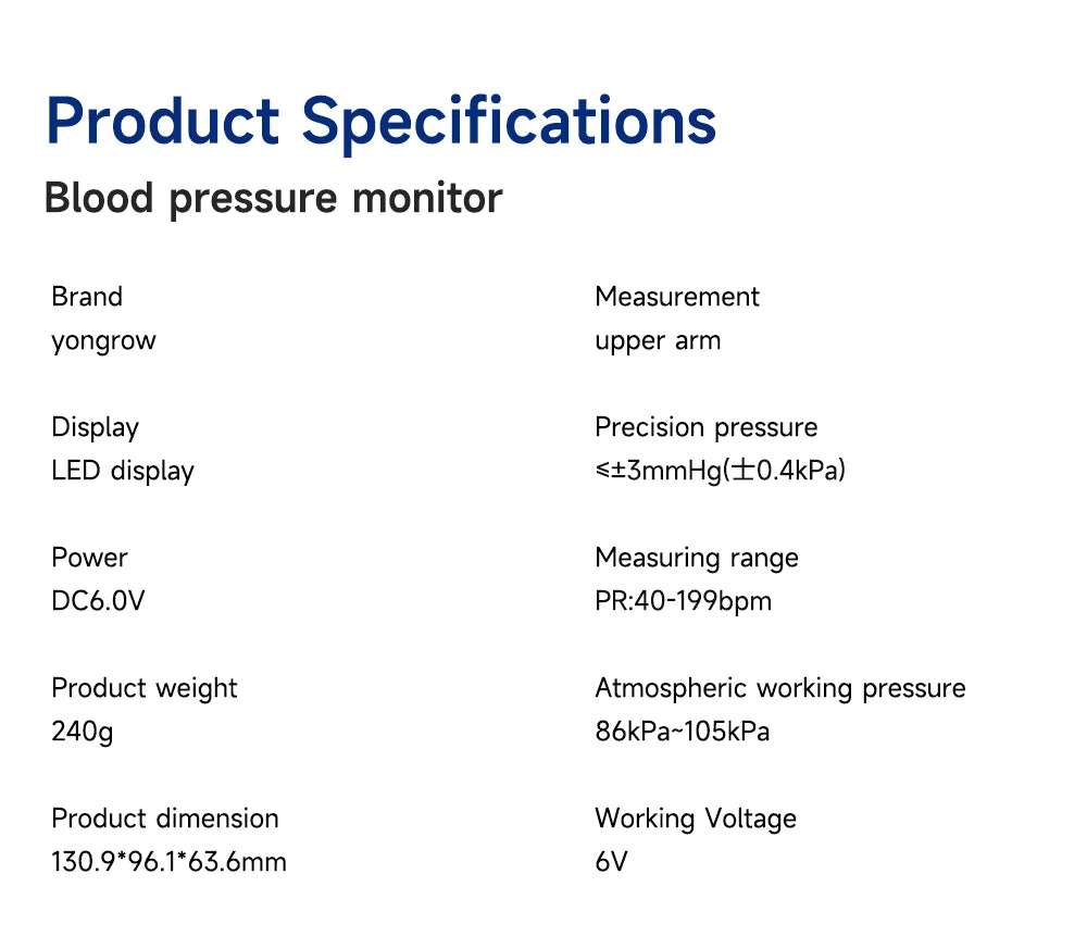 Yongrow Portable Digital Upper Arm Blood Pressure Monitor Measurement Tool Tonometer Sphygmomanometer