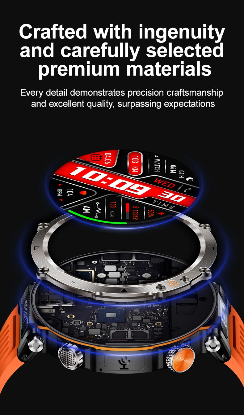 Smart Watch HT30 Bluetooth Call Men Outdoor Sports Fitness Compass Heart Rate Health Monitoring 600mAh Large Battery Smartwatch