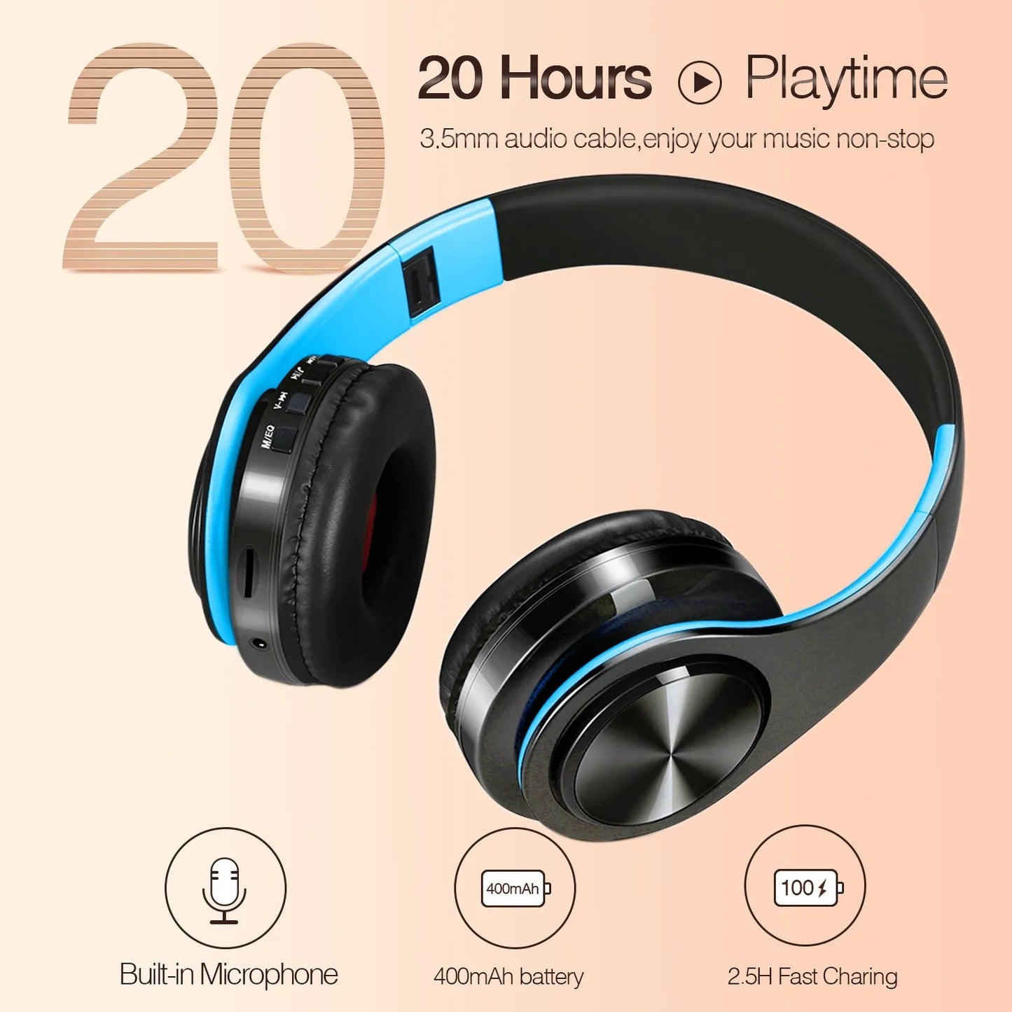2025 New Bluetooth Wireless Stereo Headphones Earphone Headset with FM TF Card Slot And Built-in MIC for MP3 PC iPod Cell Phone