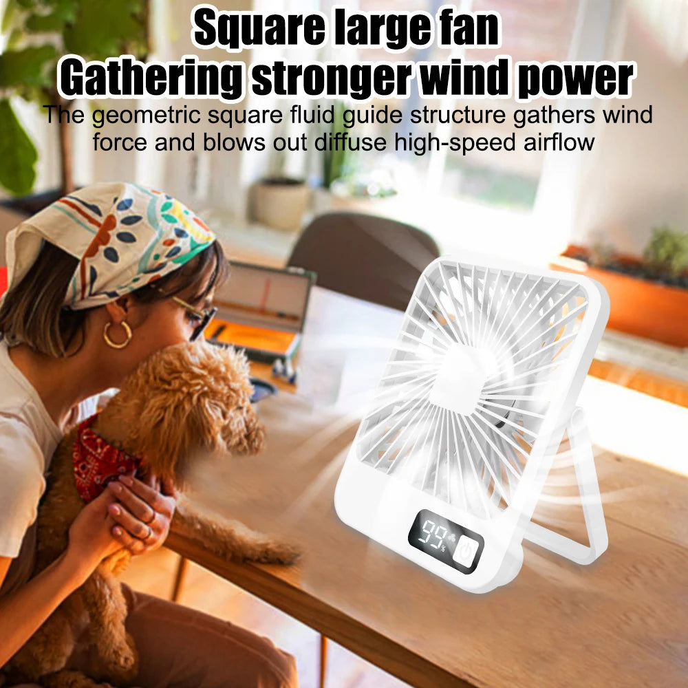 Desktop Fan Portable Fan Rechargeable 5-Speed Adjustment 180° Rotating Foldable Fan With Battery Digital Display Noise-Free Fan