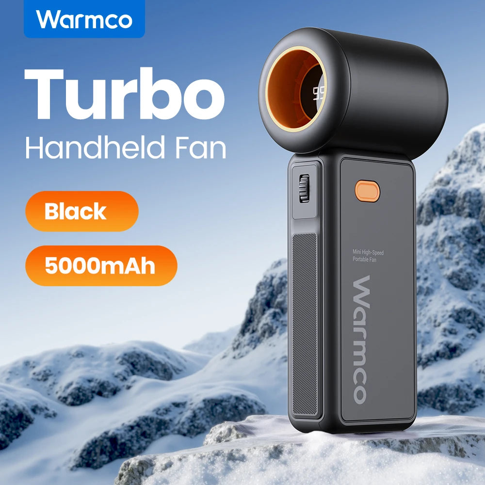 Warmco Portable Handheld Fan, 5000mAh Powerful Mini Turbo Fan, 13000 RPM High Speed USB Rechargeable for Travel & Outdoor