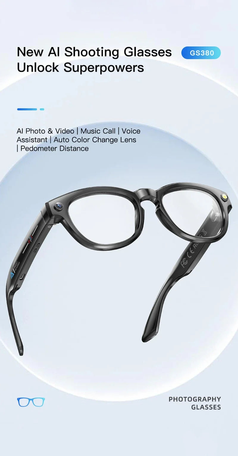 Xiaomi GS380 Smart Glasses With Camera 200W Pixels Auto Colour Change Lens Bluetooth Glasses Listen to music Shooting Sunglasses