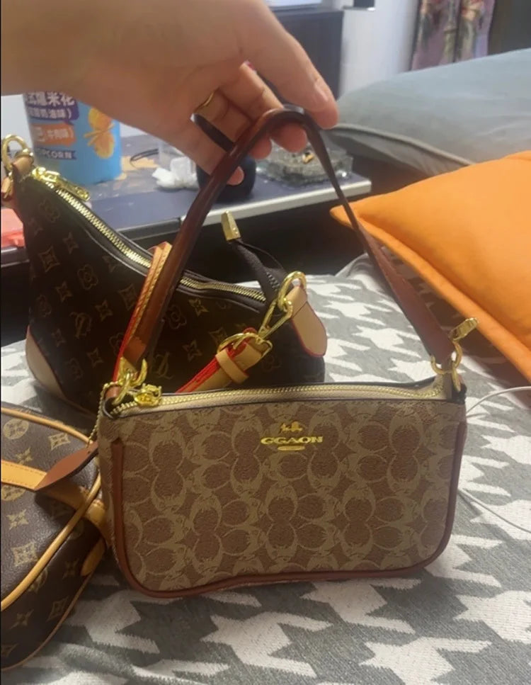 Ladies Classic Geometry Pattern Multifunctional Crossbody Bag 2025 Women's Handbag Fashionable Printed Shoulder Bag PU Leather