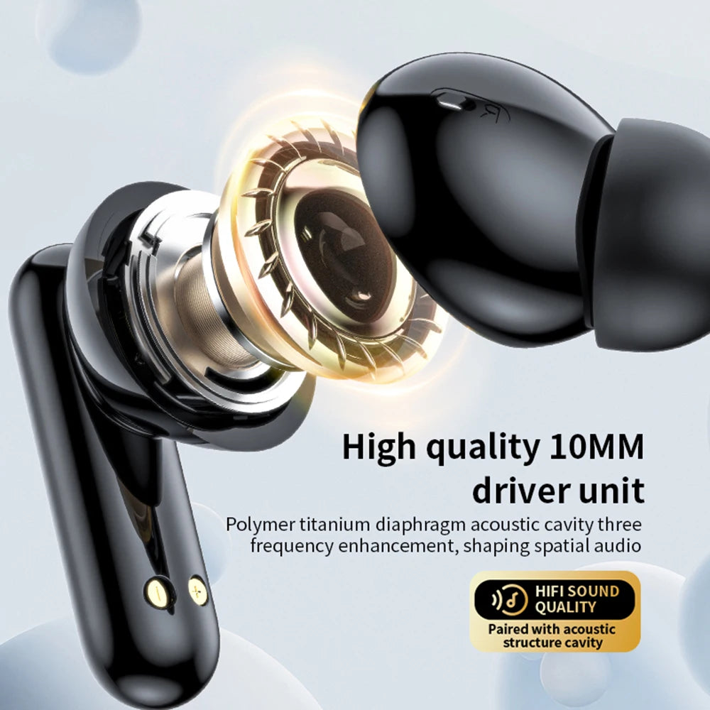 LX-60 Full Touch Screen Headphones ANC Bluetooth 5.4 Noise Cancelling Earphones HiFi Stereo Wireless In-Ear ENC Earbuds With Mic