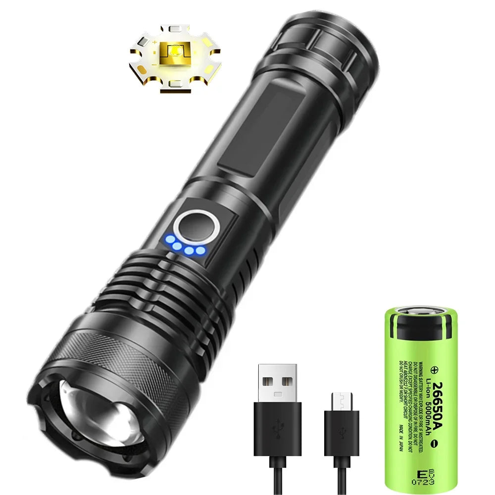 High Power Led Flashlights Long Shot Zoom Super Bright Flashlight Led USB Rechargeable Very Strong Led Flashlight For Camping