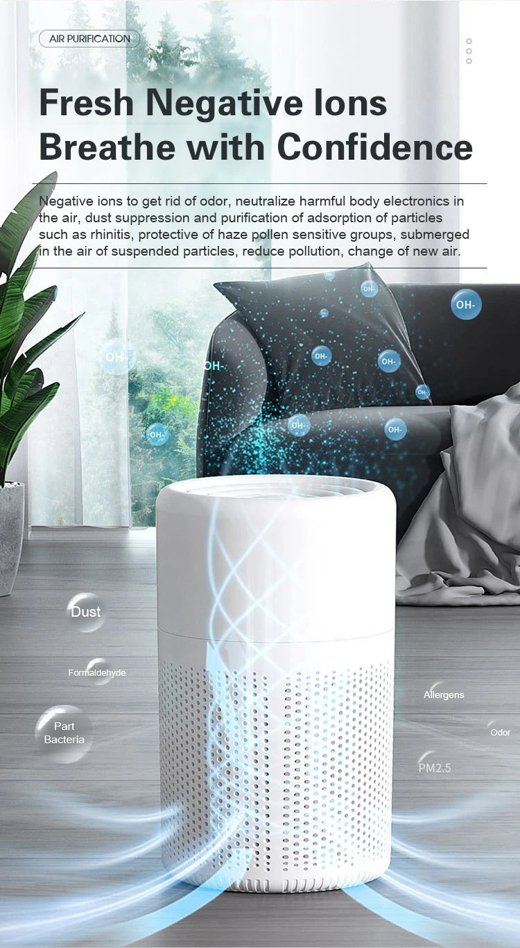 Air Purifiers Home Remove Smoke Odor Formaldehy Air Cleaner HEPA Filter PM 2.5 Air Freshener for Car Bedroom Small Air Purifier