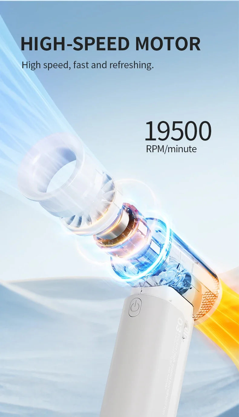 2025 New High Speed Portable Electric Fan USB Rechargeable 3 Speed Fan 4000mAh Outdoor Handheld Fan Mini Bladeless Fan