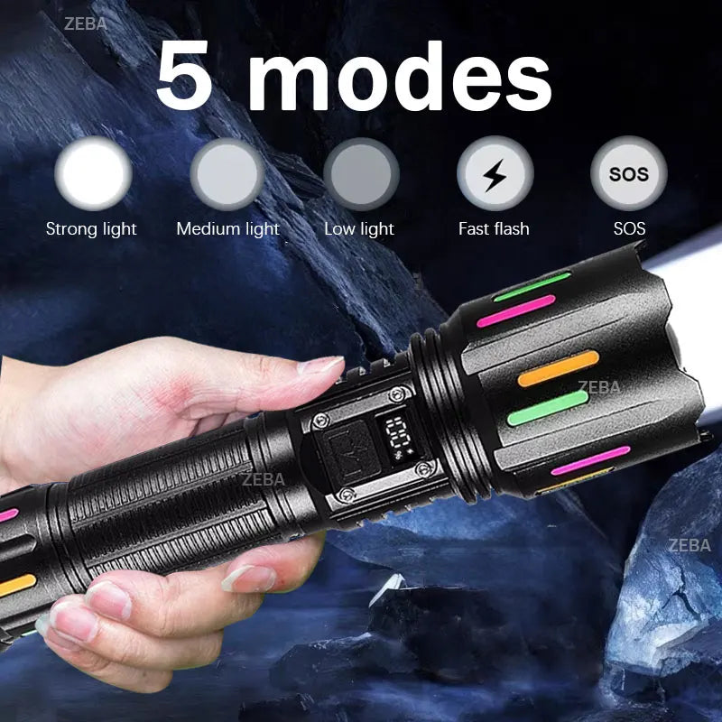 Super Powerful LED Flashlight 1000000LM High Power Torch Strong Light 800W Led Flash Light Rechargeable Hunting Tactical Lantren