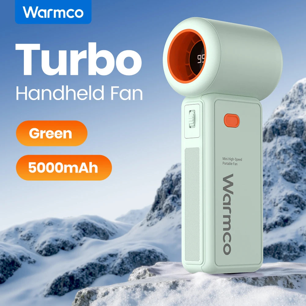 Warmco Portable Handheld Fan, 5000mAh Powerful Mini Turbo Fan, 13000 RPM High Speed USB Rechargeable for Travel & Outdoor
