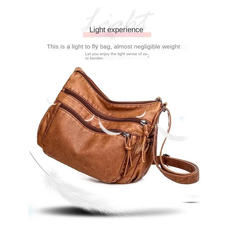 Washed leather women's bag 2024 European and American retro shoulder bag versatile large-capacity crossbody bag PU soft leather