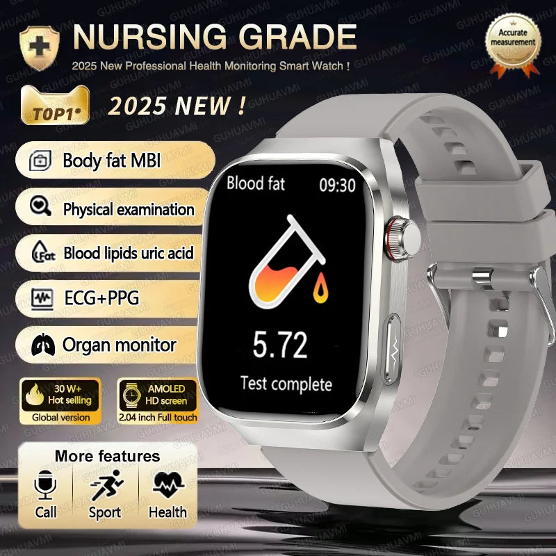 2025 New Three Highs Blood Pressure Smartwatch ECG Uric Acid Heart Rate Clock Body Analysis Health Monitoring Watches