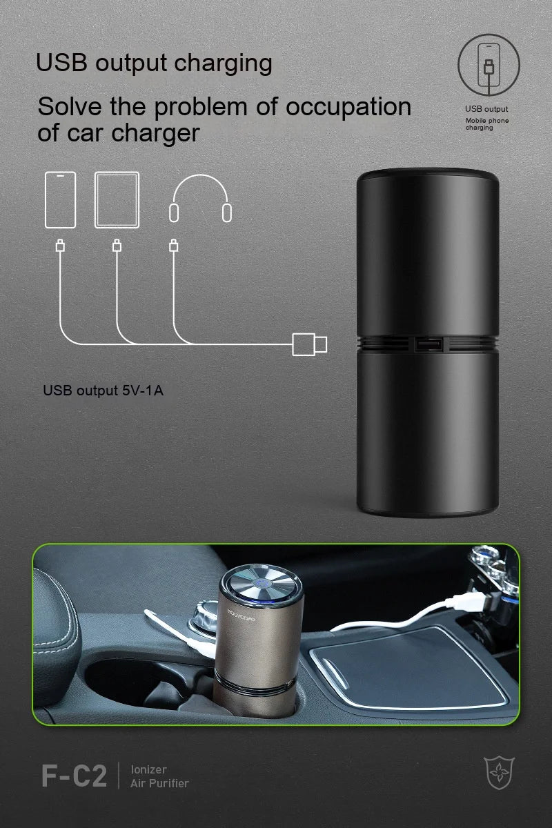 Zai Xiao Car Air Purifier Negative Ion Generator Low Noise Air Cleaner Deodorizer Smoke Odor Remover Vehicle Air Purifier
