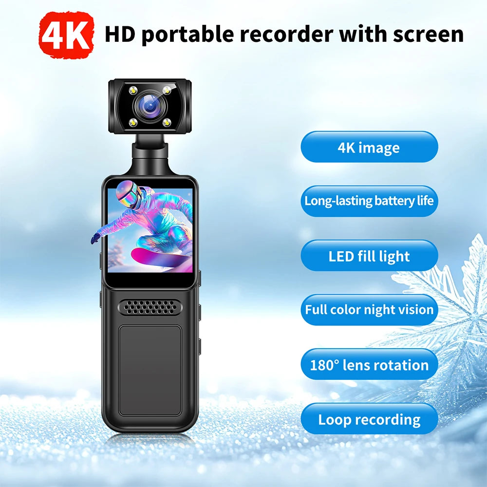 128GB 4K Ultra HD Action Mini Camera 180 Rotatable Vlog Wifi Sports Cam Waterproof Case Helmet Travel Bicycle Driver Recorder