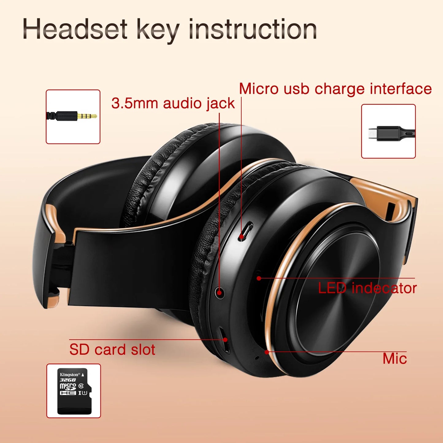 2025 New Bluetooth Wireless Stereo Headphones Earphone Headset with FM TF Card Slot And Built-in MIC for MP3 PC iPod Cell Phone