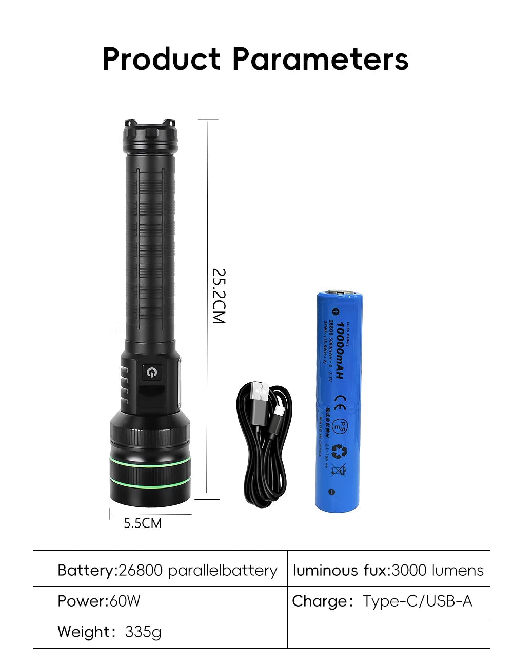 Super bright LED flashlight high power strong light long-range tactical flashlight, long outdoor hiking camping emergency light