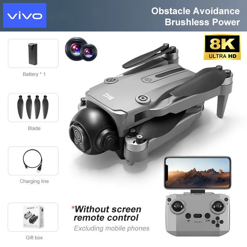 VIVO D18 Drone 8K Aerial HD Dual Camera Photography Intelligent Obstacle Avoidance Brushless Power 5G WIFI GPS Return VR Drone