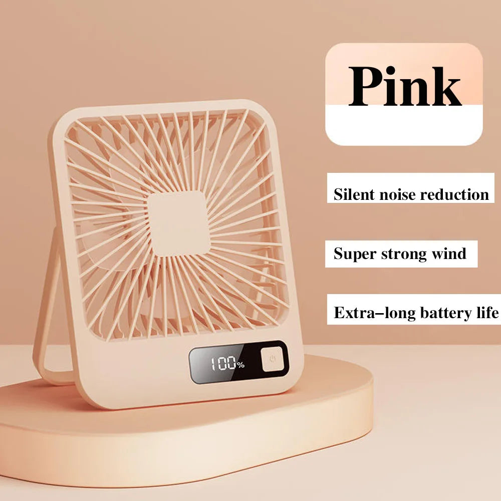 Desktop Fan Portable Fan Rechargeable 5-Speed Adjustment 180° Rotating Foldable Fan With Battery Digital Display Noise-Free Fan