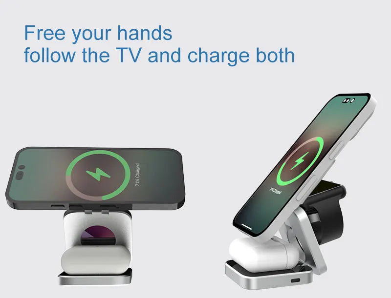 Magnetic Wireless Charging Station Foldable 3-in-1 for iPhone 12~15 Series AirPods iWatch Portable Travel Charger