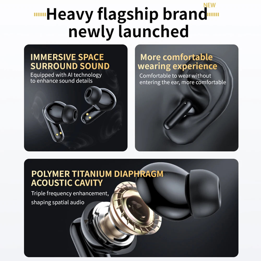 LX-60 Full Touch Screen Headphones ANC Bluetooth 5.4 Noise Cancelling Earphones HiFi Stereo Wireless In-Ear ENC Earbuds With Mic
