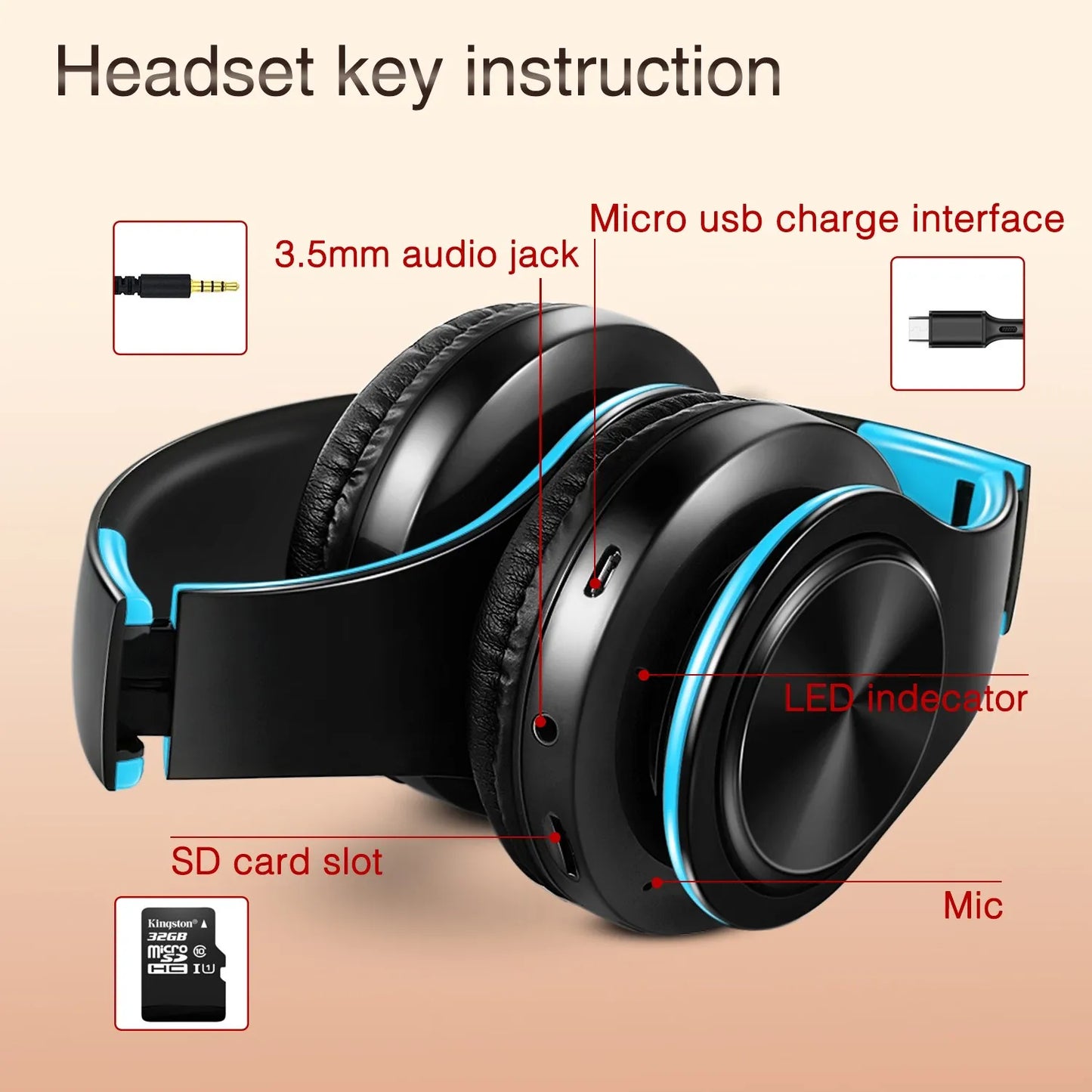 2025 New Bluetooth Wireless Stereo Headphones Earphone Headset with FM TF Card Slot And Built-in MIC for MP3 PC iPod Cell Phone