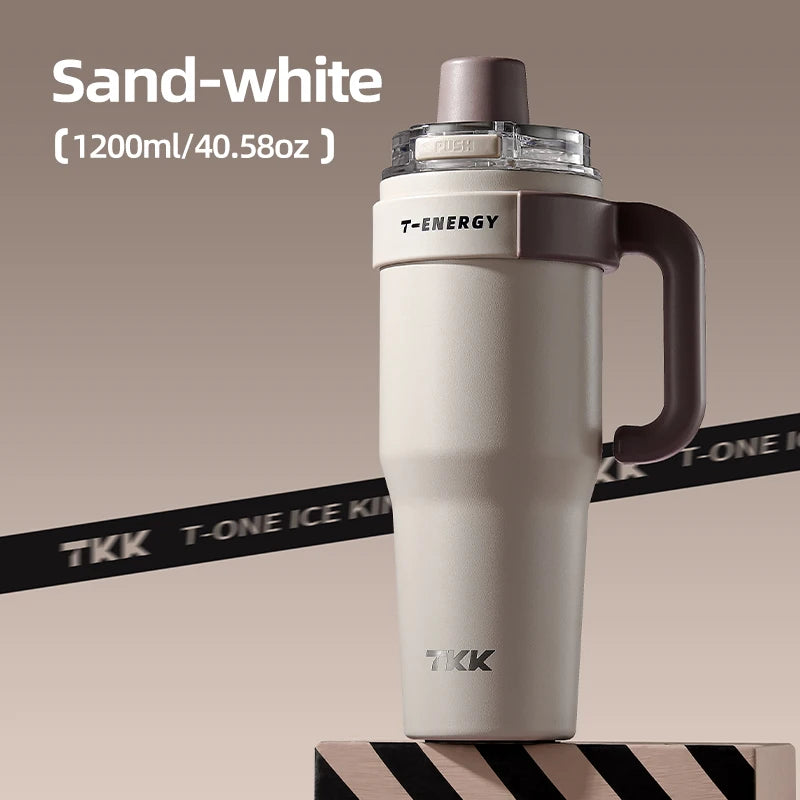 TKK 800ml/1200ml SUS316 Ceramic Coating Vacuum Cup, with Straw and Tea Strainer Vacuum Insulated Large Capacity Water Bottle