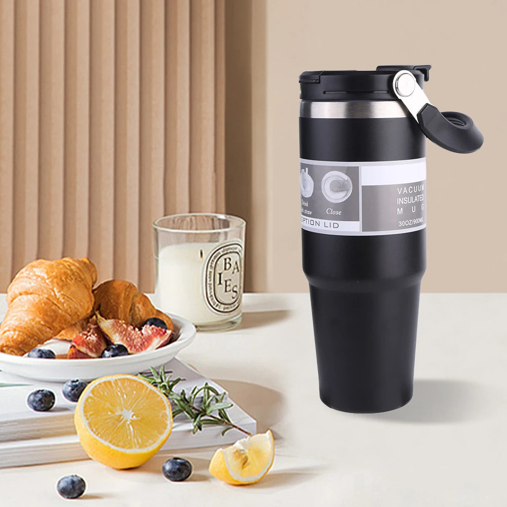 30oz Vacuum Insulated Cup with Handle Double-Layer Insulated Cup Stainless Steel Sports Water Bottle for Cold Hot Beverages