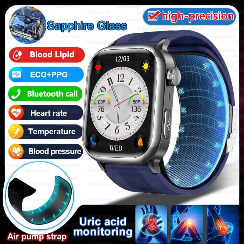 2025 New High-end Air Pump Lipid Smart Watch Men ECG+PPG Precise Blood Pressure Heart Rate BT Call NFC Health Watches