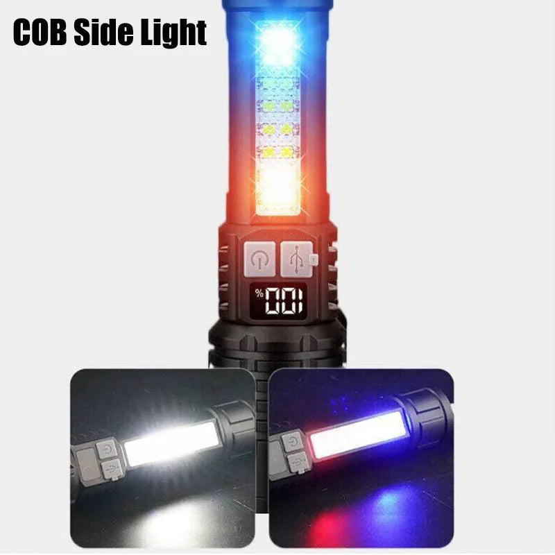 High Power Rechargeable Led Flashlight Very Strong Led Flashlight With Side Light Torch For Outdoor Camping Hiking